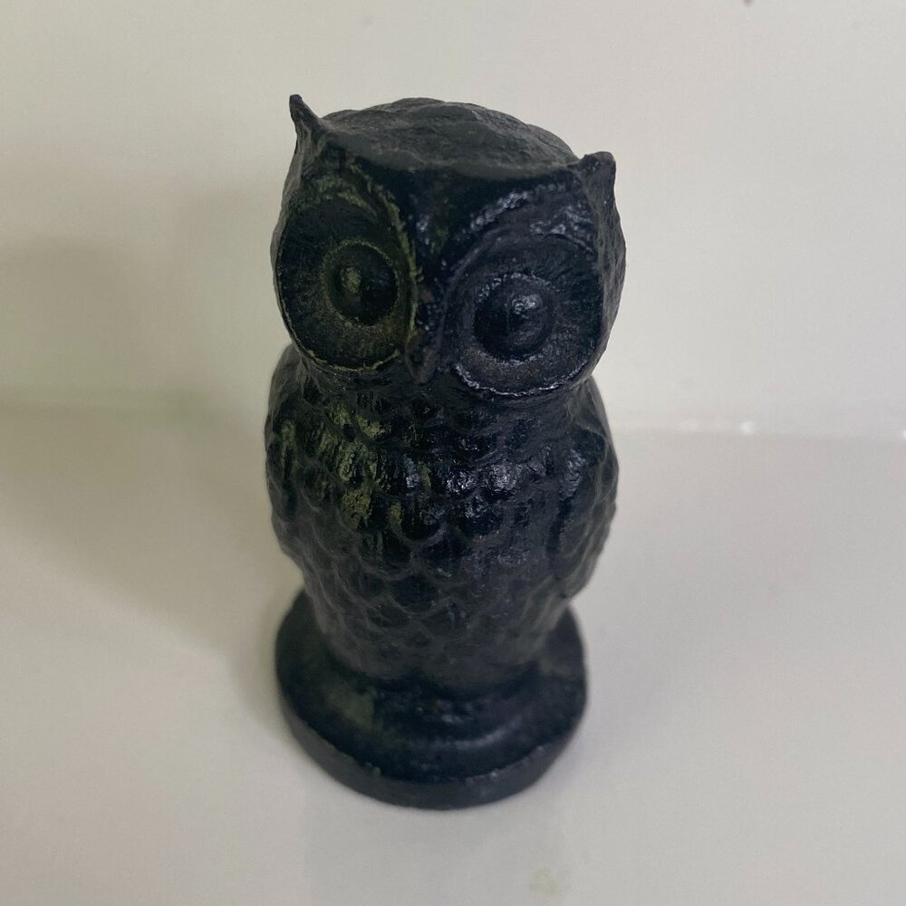 Little Cast Iron Owl Figurine Vintage heavy metal bird 1970s